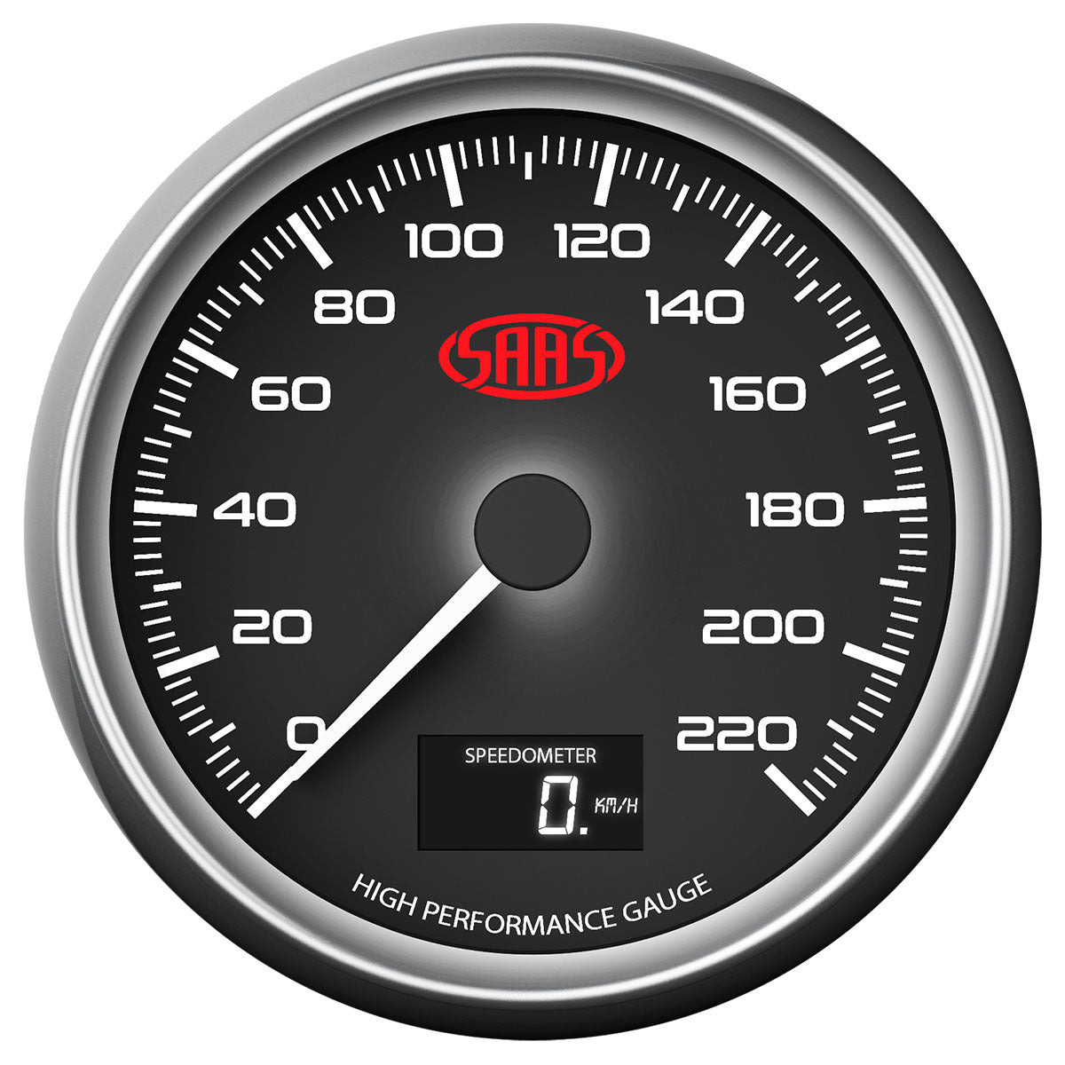 SAAS Speedometer 220 KPH 3 1/2" 89mm In Dash Black Muscle Series (SG31632)