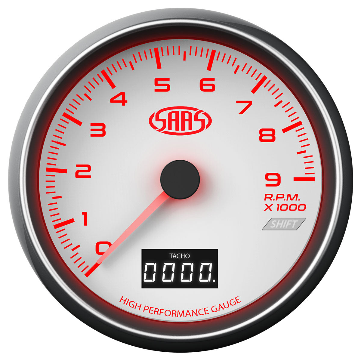 SAAS Tachometer 0-9K Shiftlite 3 1/2" 89mm In Dash White Muscle Series (SG31641)