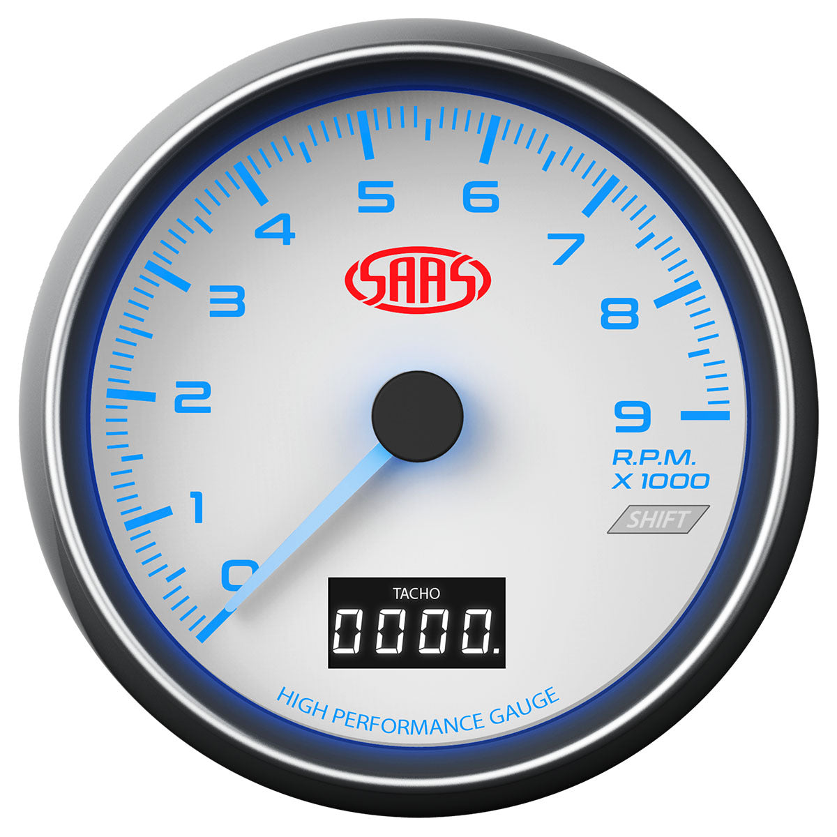 SAAS Tachometer 0-9K Shiftlite 3 1/2" 89mm In Dash White Muscle Series (SG31641)