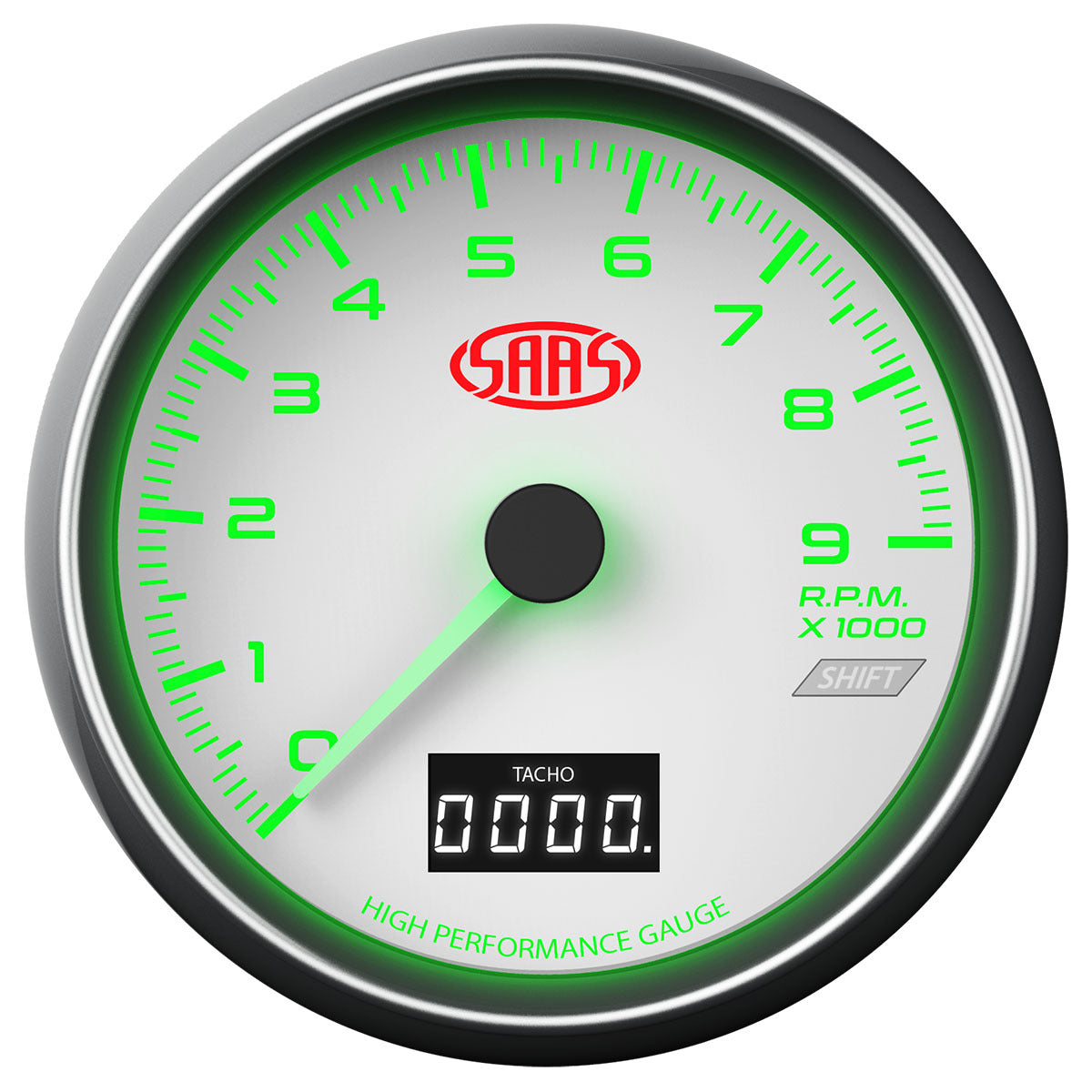SAAS Tachometer 0-9K Shiftlite 3 1/2" 89mm In Dash White Muscle Series (SG31641)