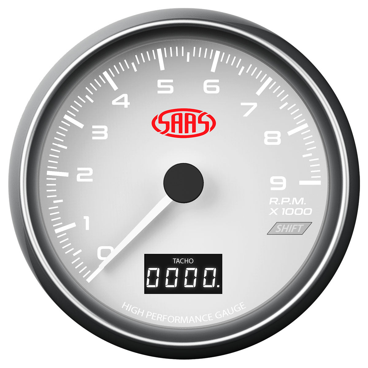 SAAS Tachometer 0-9K Shiftlite 3 1/2" 89mm In Dash White Muscle Series (SG31641)