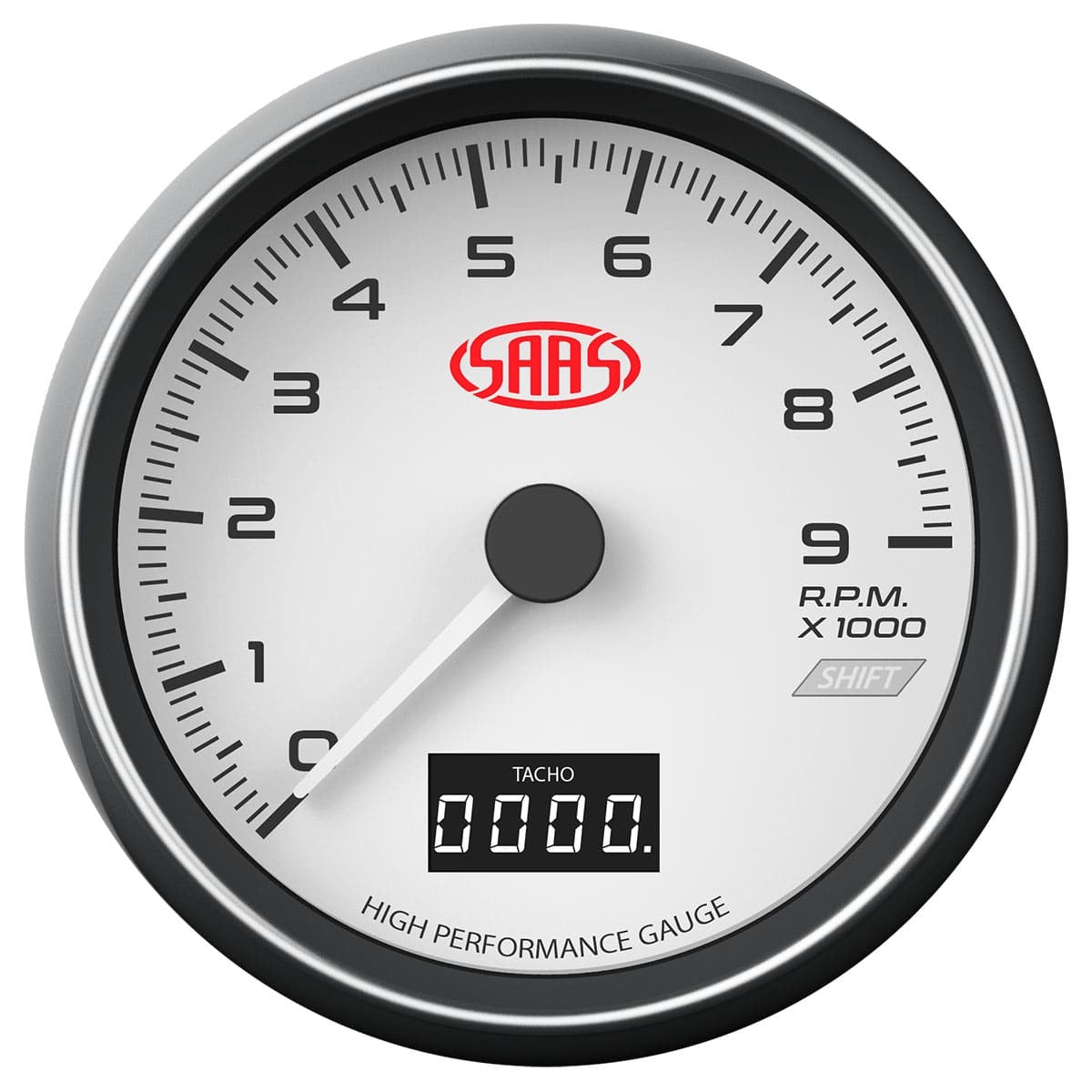 SAAS Tachometer 0-9K Shiftlite 3 1/2" 89mm In Dash White Muscle Series (SG31641)