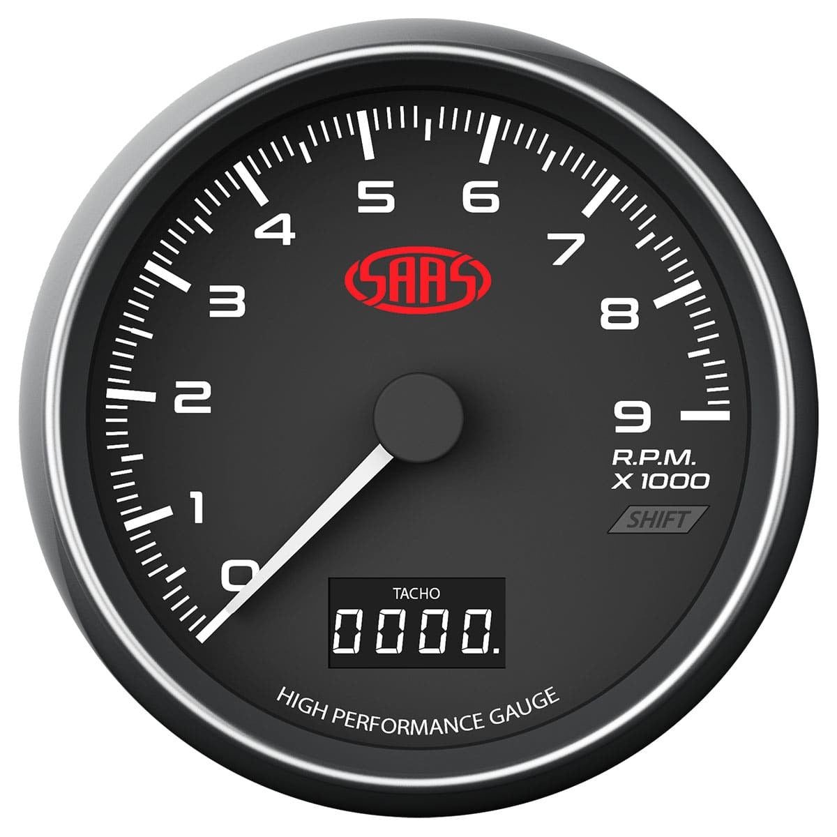 SAAS achometer 0-9K Shiftlite 3 1/2" 89mm In Dash Black Muscle Series (SG31642)