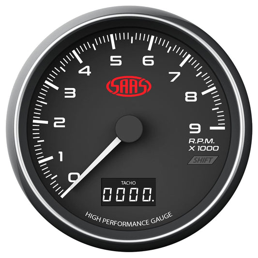 SAAS achometer 0-9K Shiftlite 3 1/2" 89mm In Dash Black Muscle Series (SG31642)
