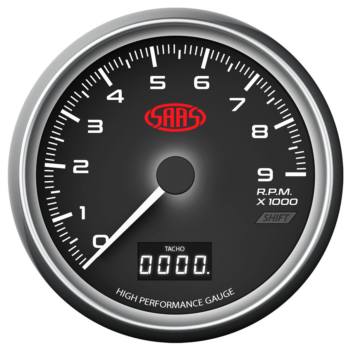 SAAS achometer 0-9K Shiftlite 3 1/2" 89mm In Dash Black Muscle Series (SG31642)