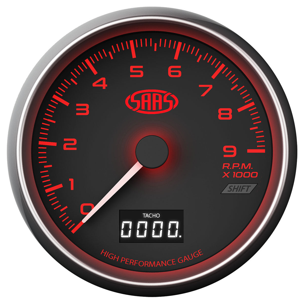 SAAS achometer 0-9K Shiftlite 3 1/2" 89mm In Dash Black Muscle Series (SG31642)