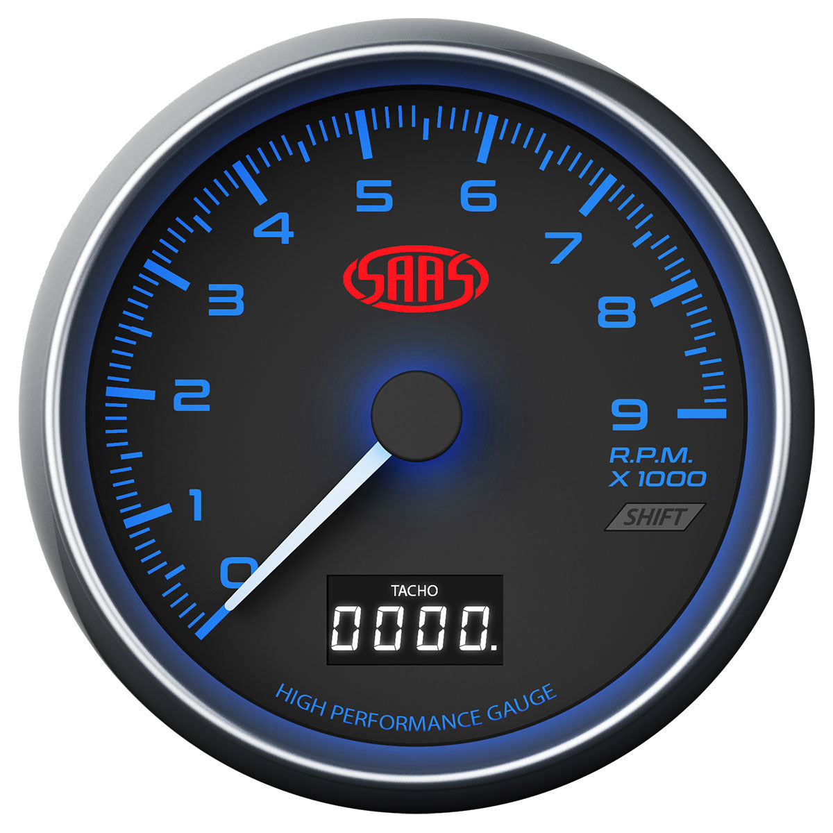SAAS achometer 0-9K Shiftlite 3 1/2" 89mm In Dash Black Muscle Series (SG31642)