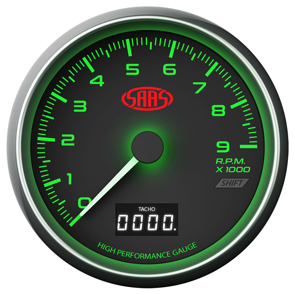 SAAS achometer 0-9K Shiftlite 3 1/2" 89mm In Dash Black Muscle Series (SG31642)