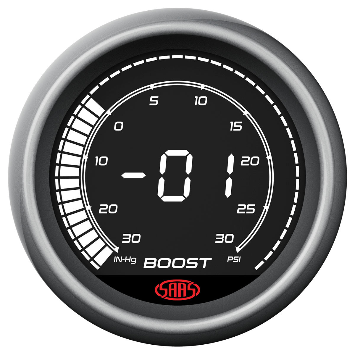 SAAS Boost and Vacuum Gauge 30inHg-30psi 52mm Muscle Digital Series (SG41211)