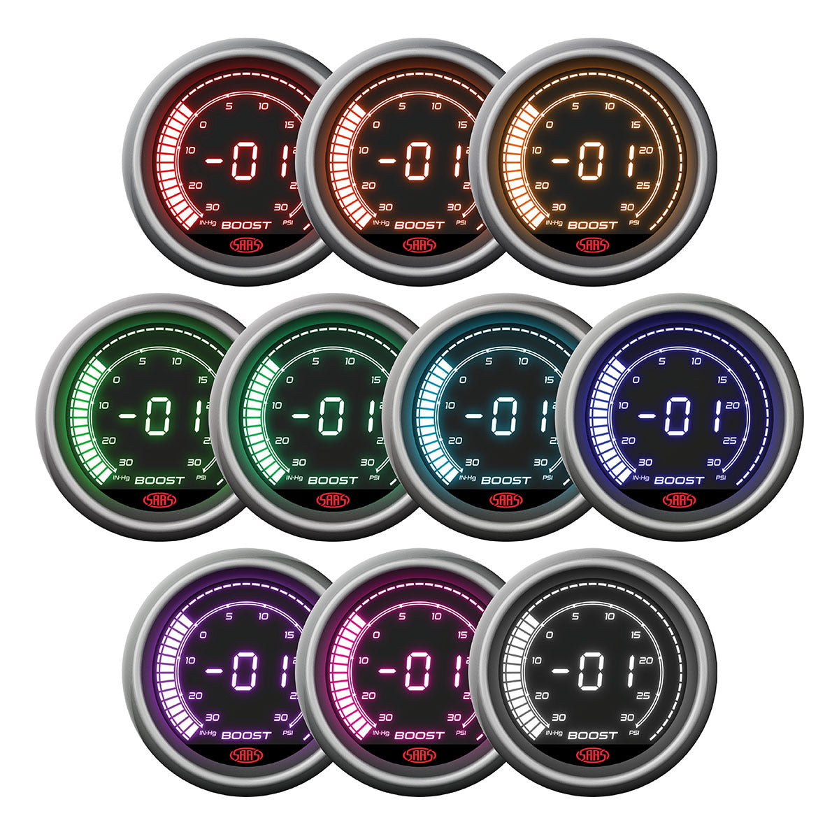 SAAS Boost and Vacuum Gauge 30inHg-30psi 52mm Muscle Digital Series (SG41211)