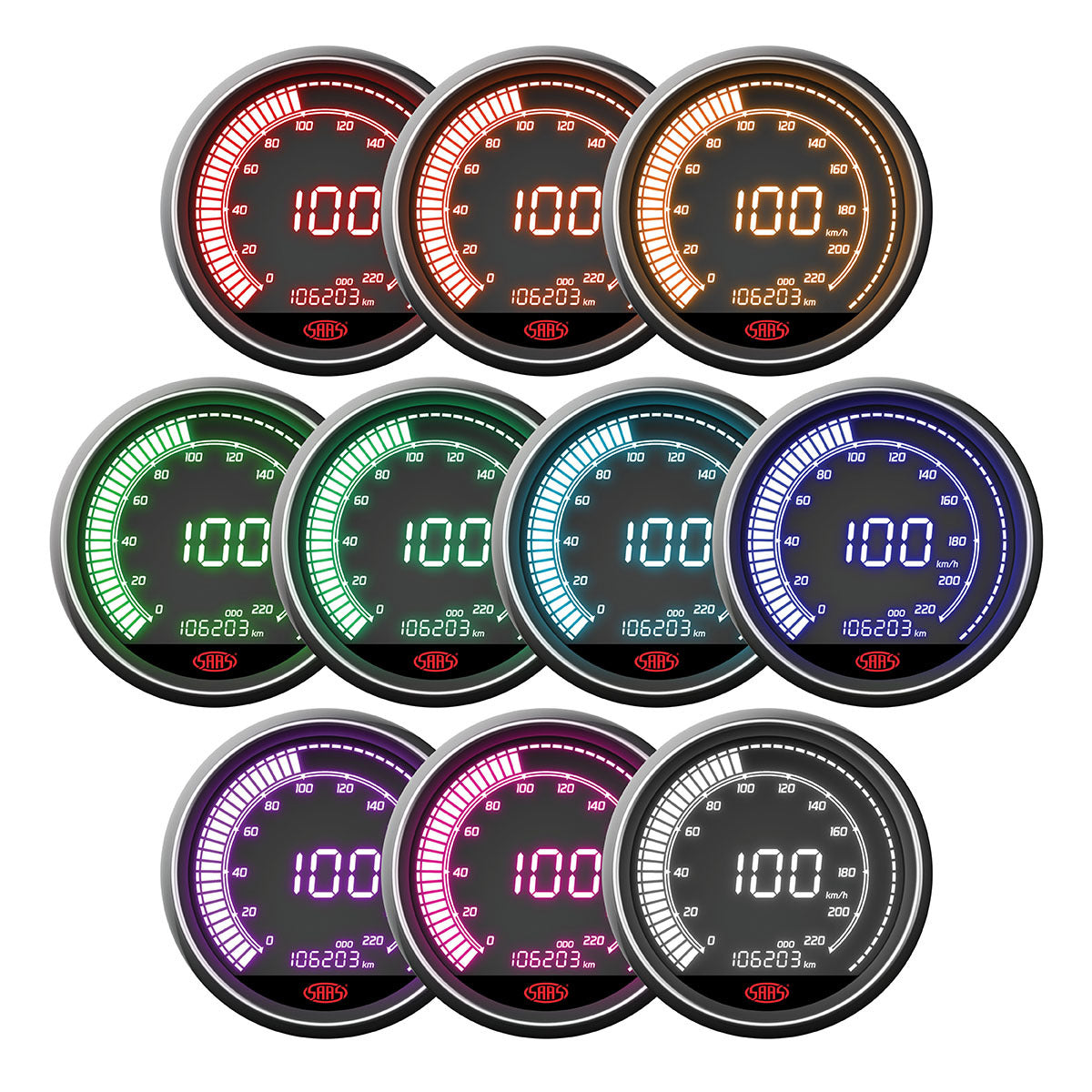 SAAS Speedo 220 KPH 3 1/2" 89mm In Dash Muscle Digital Series (SG41263)