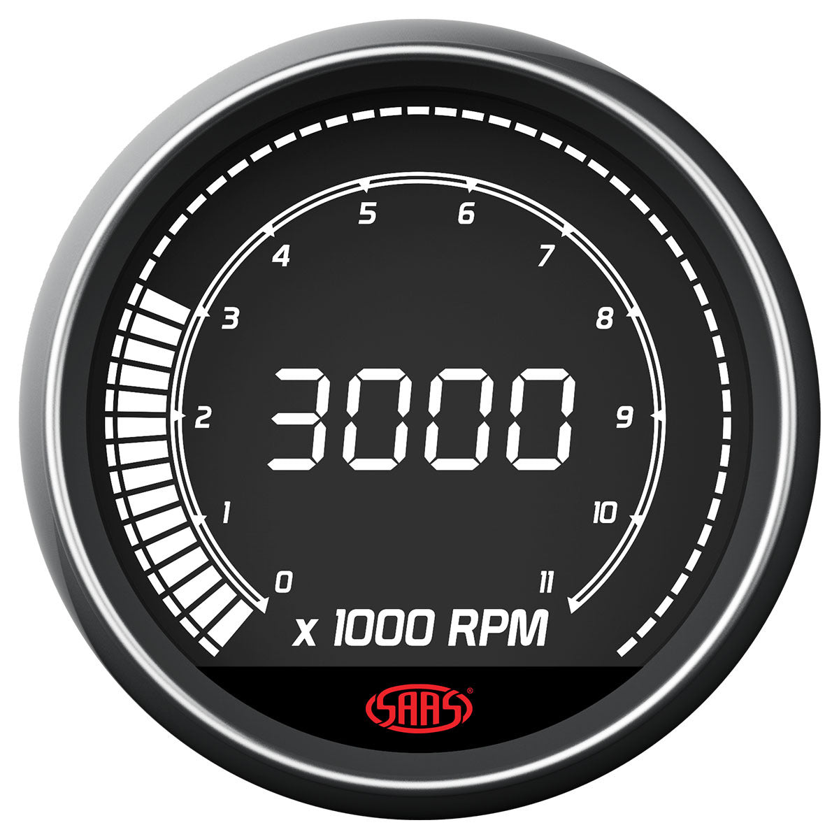 SAAS Tachometer 0-11K Shiftlite 3 1/2" 89mm In Dash Muscle Digital Series (SG41264)