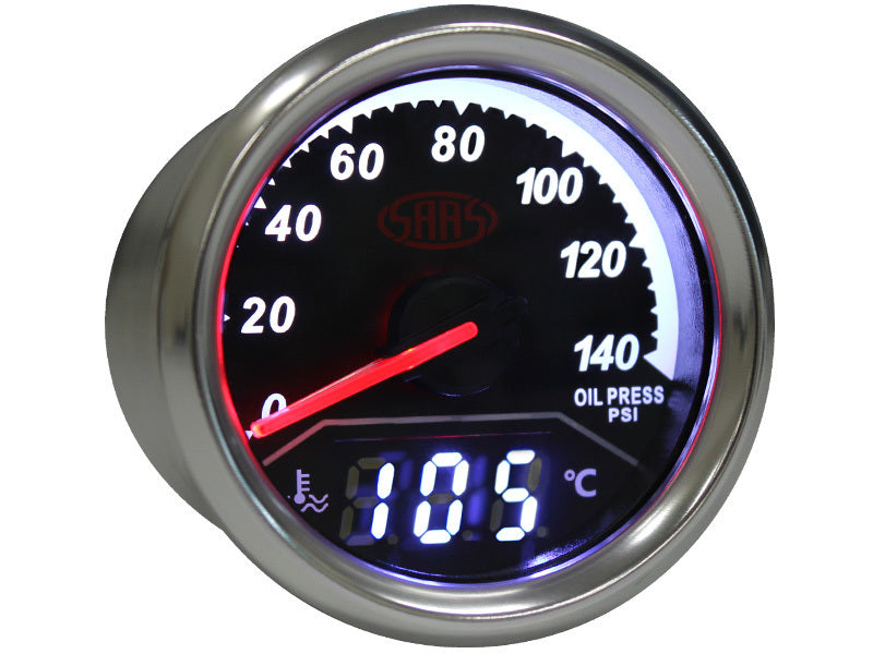 SAAS Dual Gauge Oil Pressure 140 Psi/Water Temp 40°-120° Analogue/Digital Trax Series (SG613020)