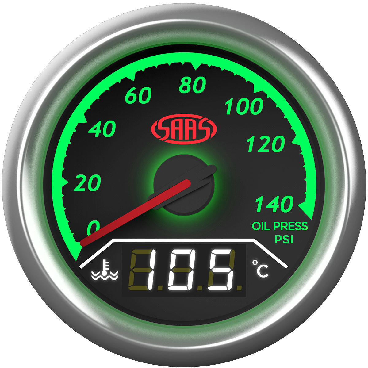 SAAS Dual Gauge Oil Pressure 140 Psi/Water Temp 40°-120° Analogue/Digital Trax Series (SG613020)