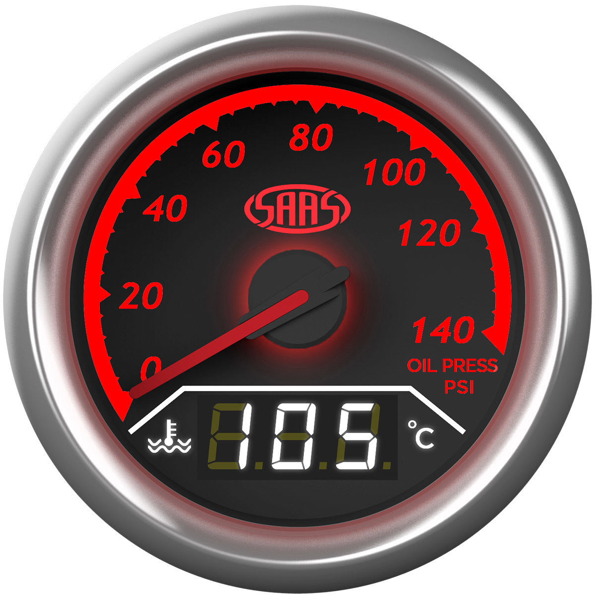 SAAS Dual Gauge Oil Pressure 140 Psi/Water Temp 40°-120° Analogue/Digital Trax Series (SG613020)