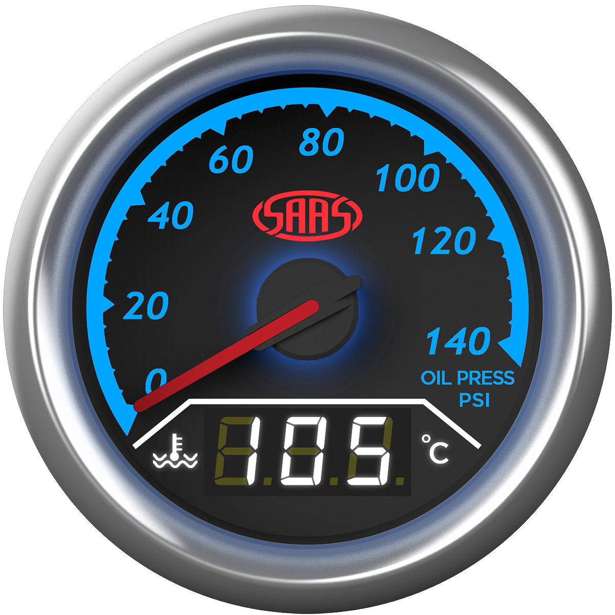 SAAS Dual Gauge Oil Pressure 140 Psi/Water Temp 40°-120° Analogue/Digital Trax Series (SG613020)