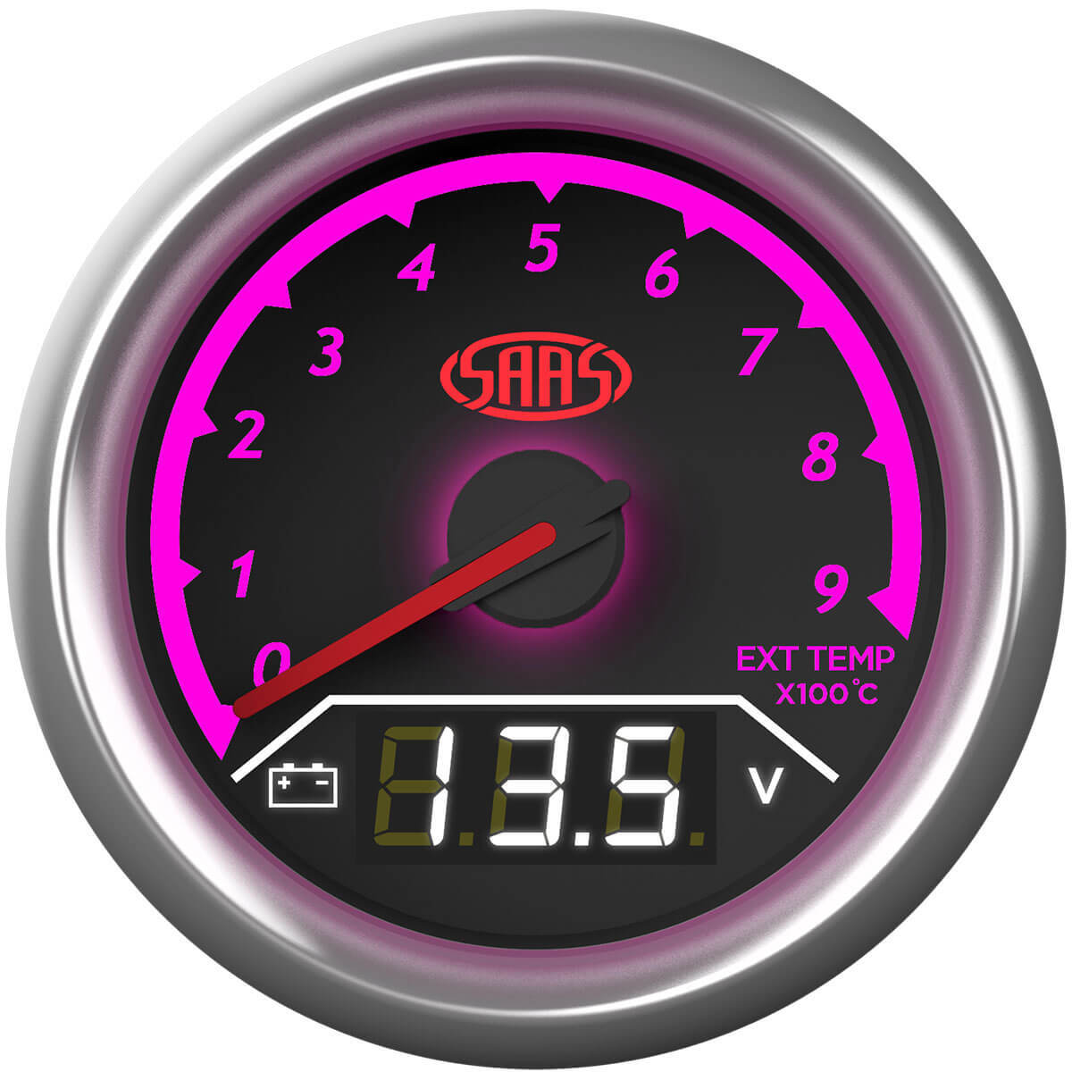 SAAS Dual Gauge Exhaust Temp 0°-900°/Volt 8v-18v Analogue/Digital Trax Series (SG614050)