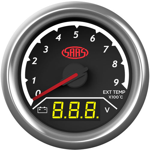 SAAS Dual Gauge Exhaust Temp 0°-900°/Volt 8v-18v Analogue/Digital Trax Series (SG614050)