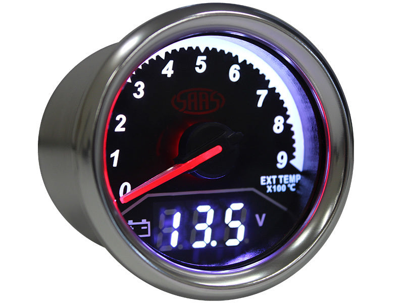 SAAS Dual Gauge Exhaust Temp 0°-900°/Volt 8v-18v Analogue/Digital Trax Series (SG614050)