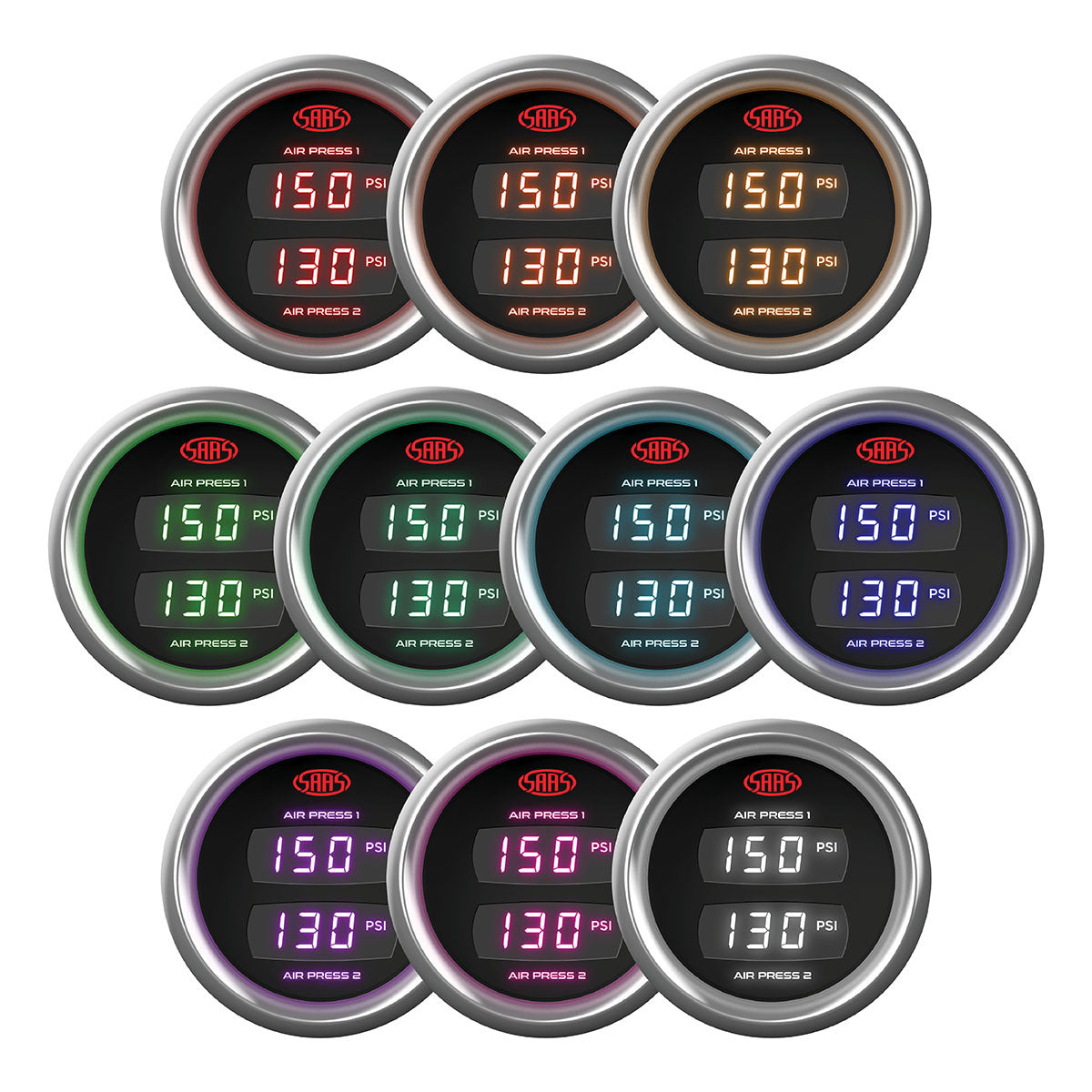 SAAS Dual Digital Gauge Air Pressure 0-290psi 52mm Trax (SG913232)
