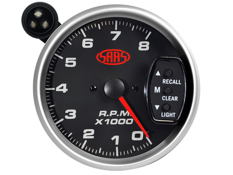 SAAS Tachometer 0-8K Shiftlite 3-3/4 Black Muscle Series 2 (SGTAC334BS2)