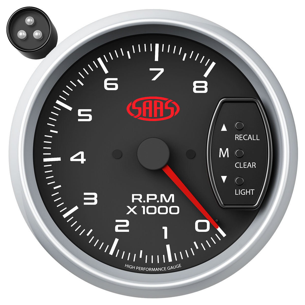SAAS Tachometer 0-8K Shiftlite 3-3/4 Black Muscle Series 2 (SGTAC334BS2)