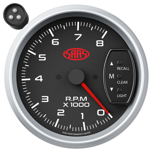 SAAS Tachometer 0-8K Shiftlite 3-3/4 Black Muscle Series 2 (SGTAC334BS2)