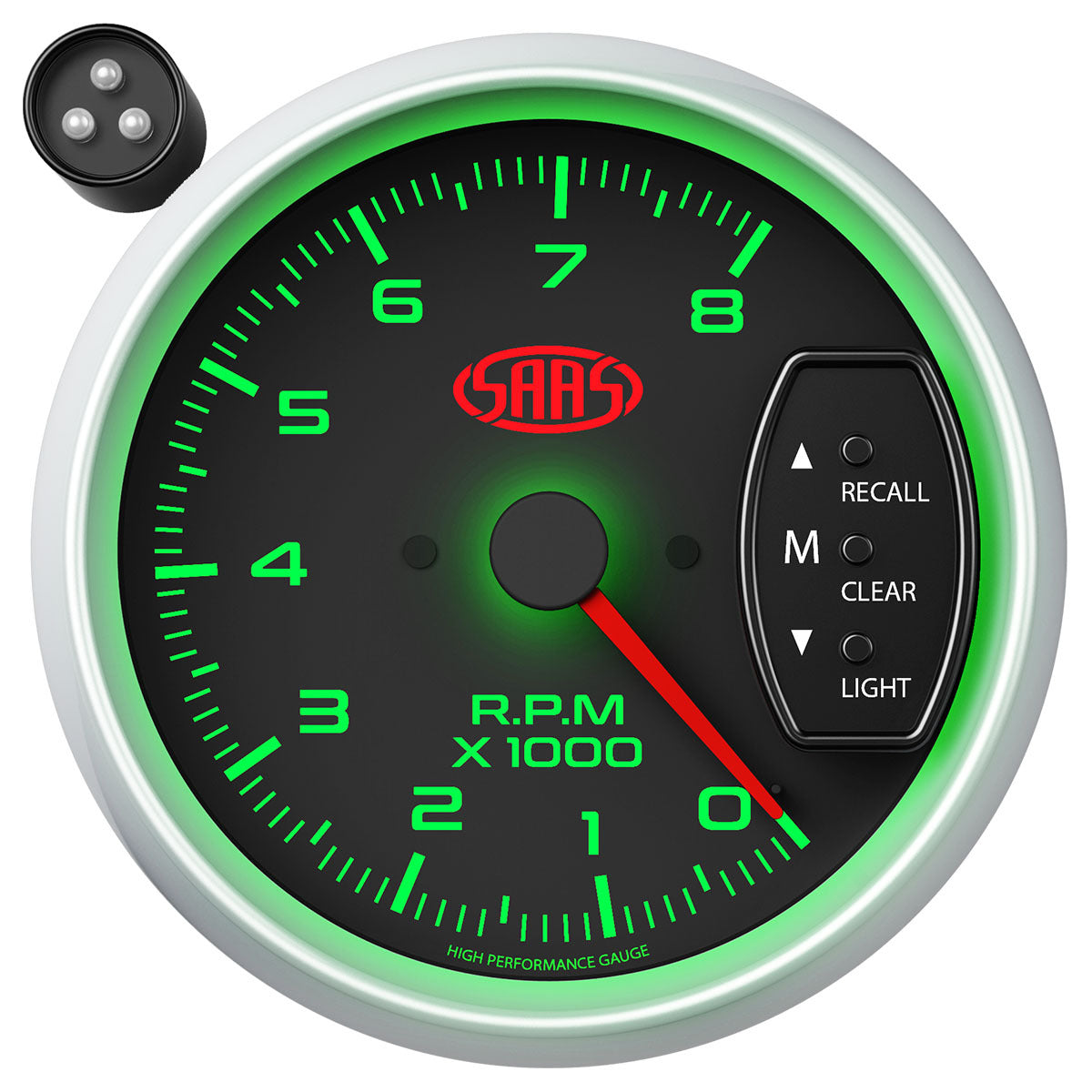 SAAS Tachometer 0-8K Shiftlite 3-3/4 Black Muscle Series 2 (SGTAC334BS2)