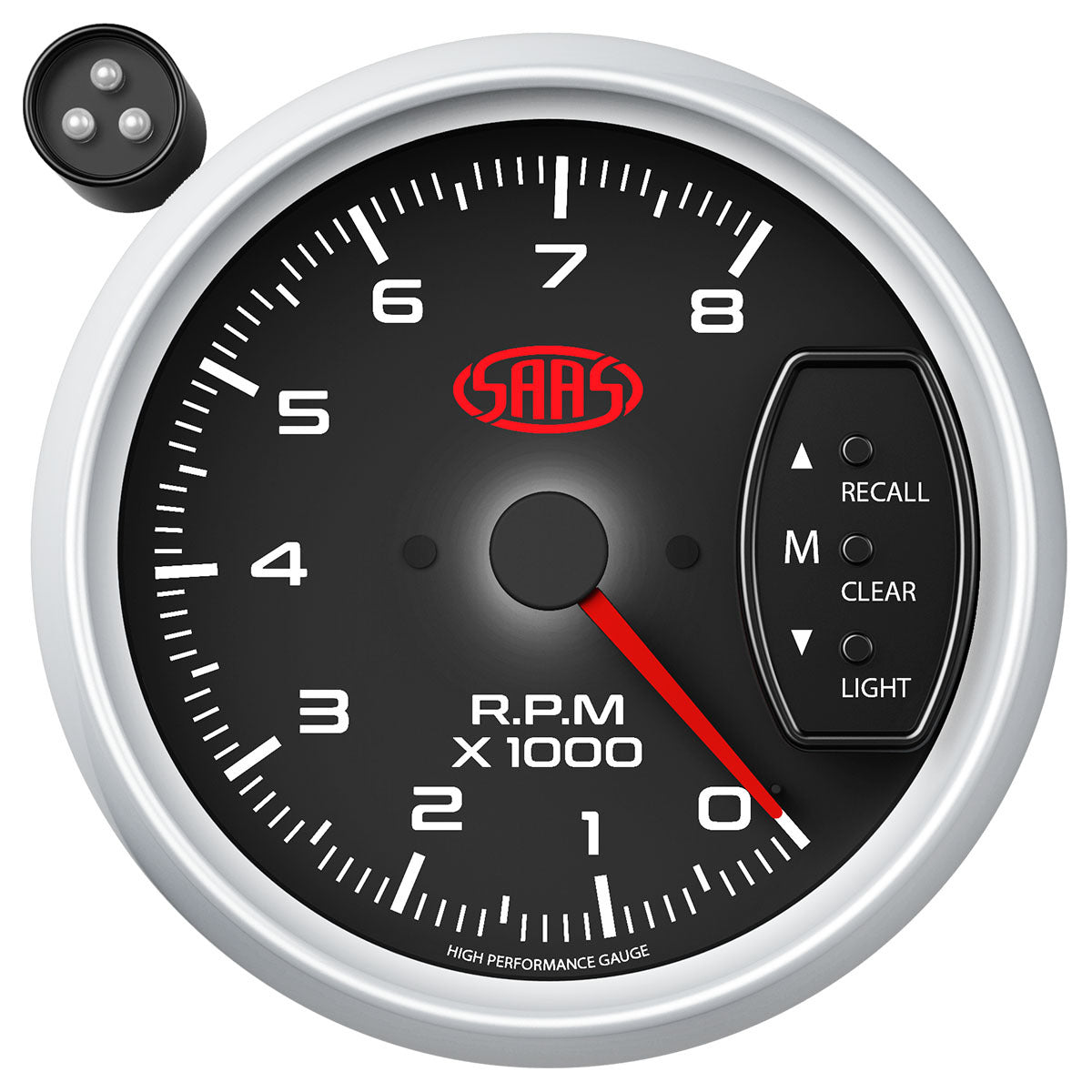 SAAS Tachometer 0-8K Shiftlite 3-3/4 Black Muscle Series 2 (SGTAC334BS2)