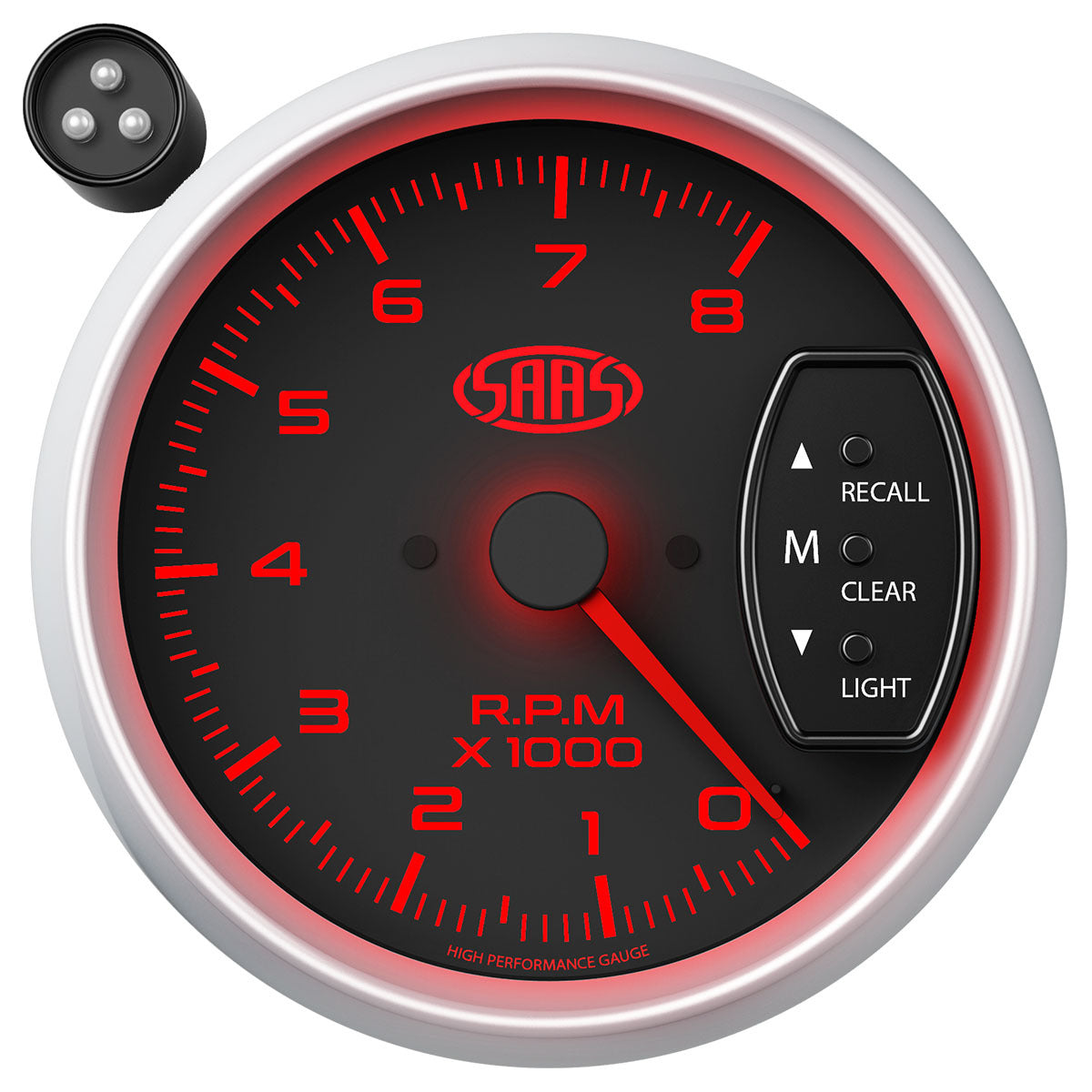 SAAS Tachometer 0-8K Shiftlite 3-3/4 Black Muscle Series 2 (SGTAC334BS2)