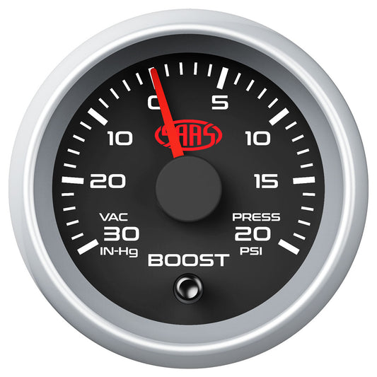 SAAS Boost Gauge 30inHg-20psi 52mm Black Muscle Series 2 (SGTB52BS2)