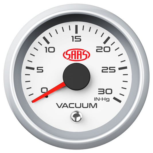 SAAS Vacuum Gauge 0-30inHg 52mm White Muscle Series 2 (SGVAC52WS2)