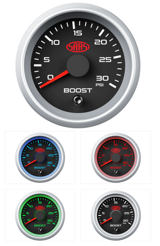 SAAS BOOST GAUGE DIESEL 0-30 PSI 52MM BLACK MUSCLE SERIES 2