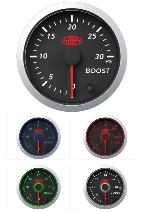 SAAS BOOST GAUGE DIESEL 0-30 PSI 52MM BLACK STREET SERIES