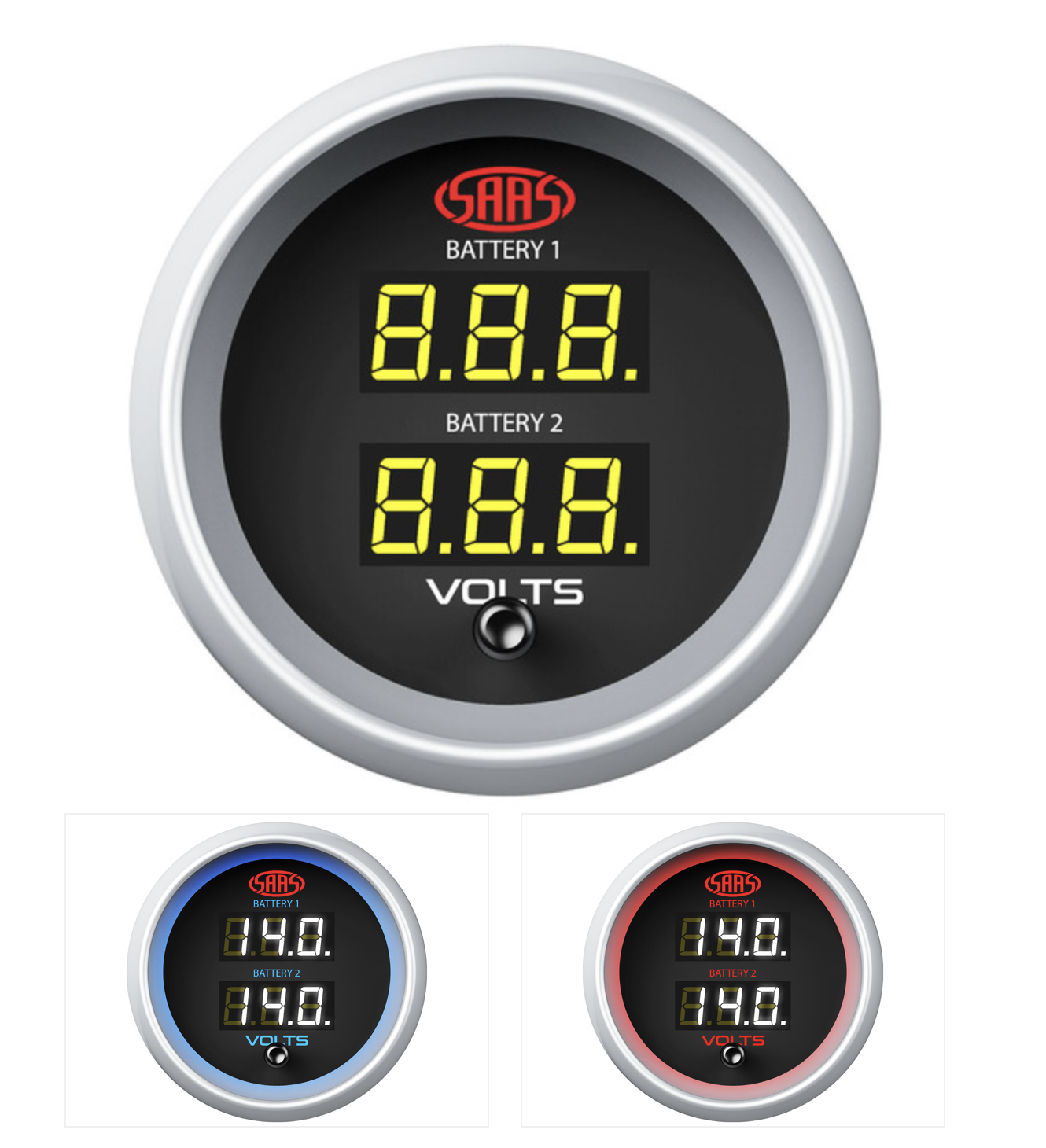 SAAS DUAL VOLT DIGITAL GAUGE 8V-18V 52MM BLACK MUSCLE SERIES 2