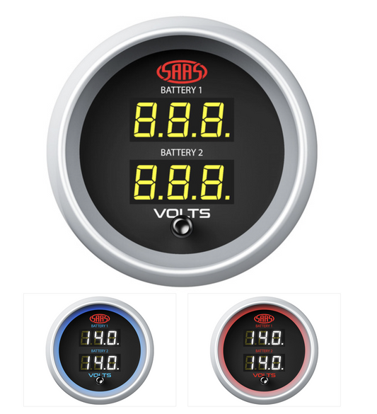 SAAS DUAL VOLT DIGITAL GAUGE 8V-18V 52MM BLACK MUSCLE SERIES 2
