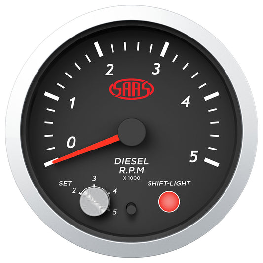 TACHOMETER DIESEL 0-5K SHIFTLIGHT 3 1/2" 89MM BLACK STREET SERIES