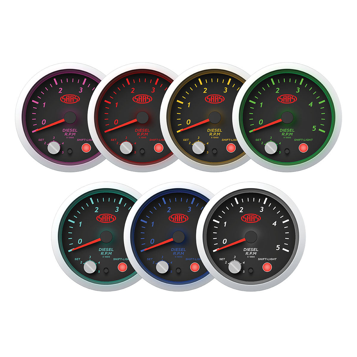 TACHOMETER DIESEL 0-5K SHIFTLIGHT 3 1/2" 89MM BLACK STREET SERIES