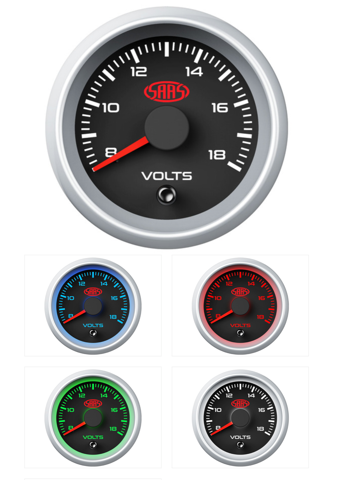SAAS VOLT GAUGE 8V-18V 52MM BLACK MUSCLE SERIES 2