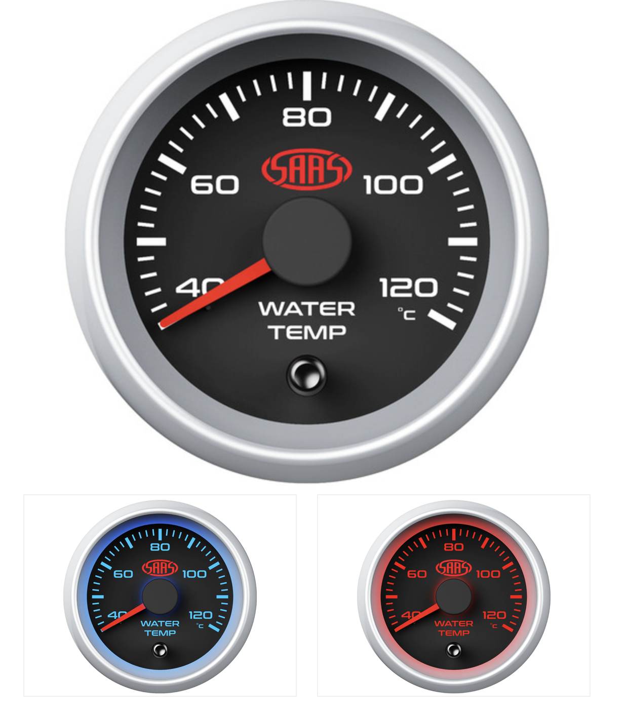 SAAS WATER TEMP GAUGE 40°-120° 52MM BLACK MUSCLE SERIES 2