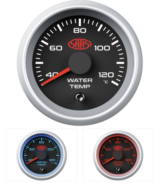 SAAS WATER TEMP GAUGE 40°-120° 52MM BLACK MUSCLE SERIES 2