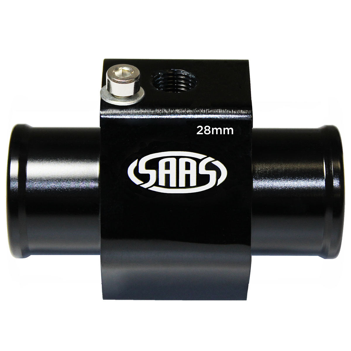 SAAS 4X4 WATER TEMP ADAPTER RAD HOSE 28MM BLACK ALUMINIUM