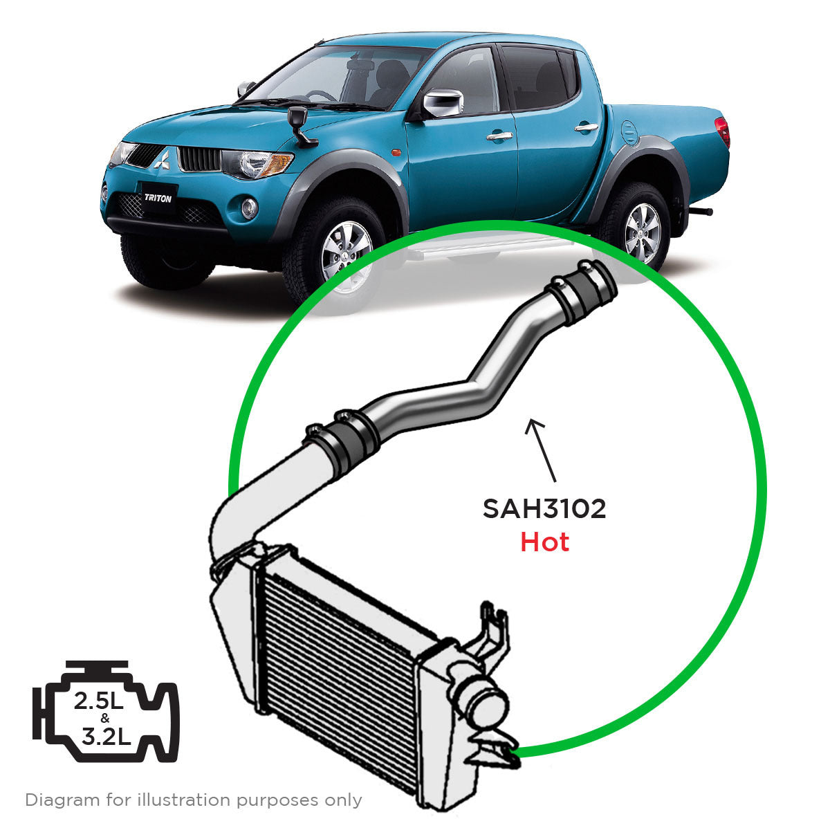 SAAS Intercooler Polish Alloy Hot Side Pipe / Mitsubishi Triton 2.5- 3.2L ML-MN