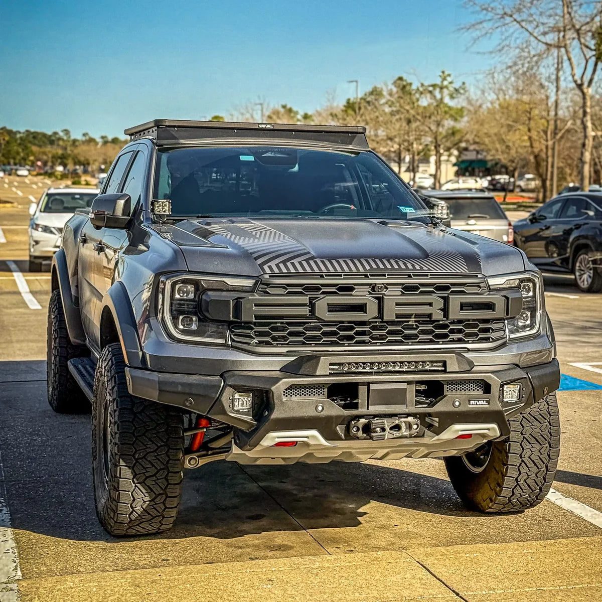 RIVAL 4X4 Aluminum Front Bar - Ford Ranger Raptor Next Gen 2022-On, includes RIVAL LED FOG lights (Set of 2) WITH FREE SKID PLATE