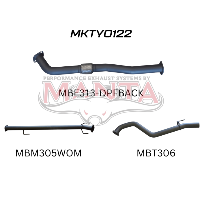 MANTA 4X4 TOYOTA HILUX GUN126R N80 2.8L TURBO DIESEL D4D (WITH DPF) 2015 TO CURRENT 3" ALUMINISED/STAINLESS STEEL EXHAUST