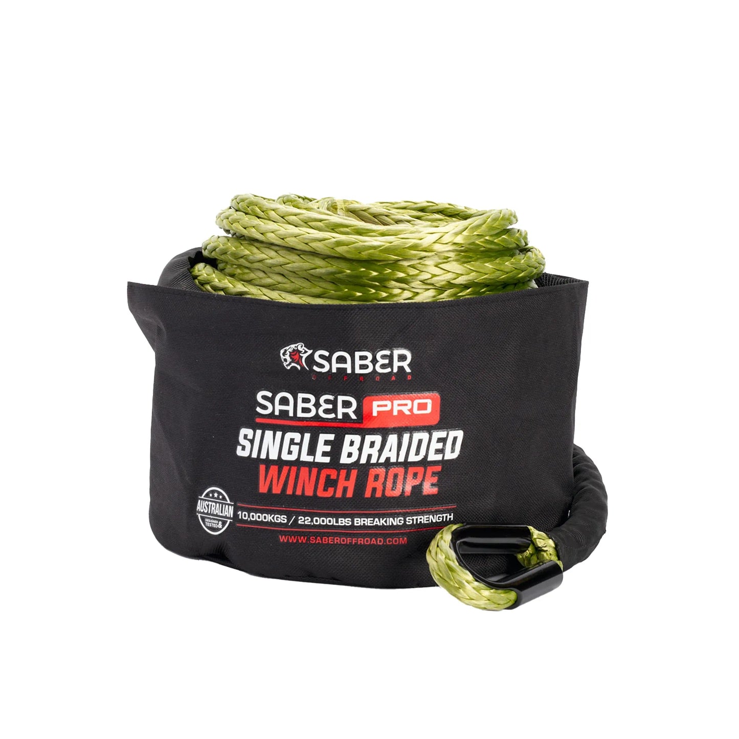 SABER OFFROAD SaberPro® Single Braided Winch Rope – 9,500KG – 30M (ARMY GREEN)