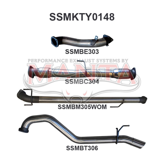 MANTA 4X4 TOYOTA HILUX KUN26R, KUN16R 3.0L TURBO DIESEL D4D 2005 2015 3" ALUMINISED/STAINLESS STEEL EXHAUST