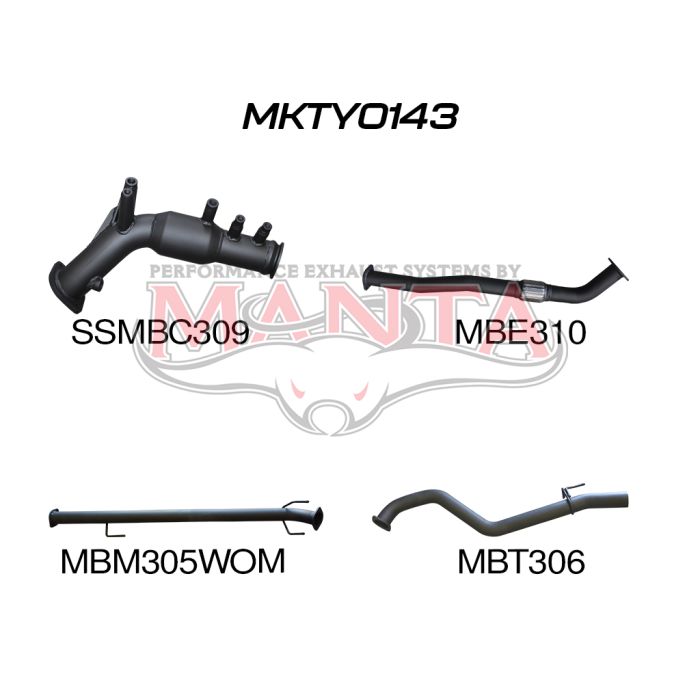 MANTA 4X4 TOYOTA HILUX GUN126R N80 2.8L TURBO DIESEL D4D (WITH DPF) 2015 TO CURRENT 3" ALUMINISED/STAINLESS STEEL EXHAUST