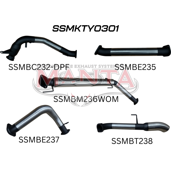 MANTA 4X4 TOYOTA LANDCRUISER 300 SERIES WAGON FJA300R 3.3L V6 TWIN TURBO DIESEL WAGON (WITH DPF) 3"/ 4" STAINLESS STEEL/BLACK TIPS EXHAUST