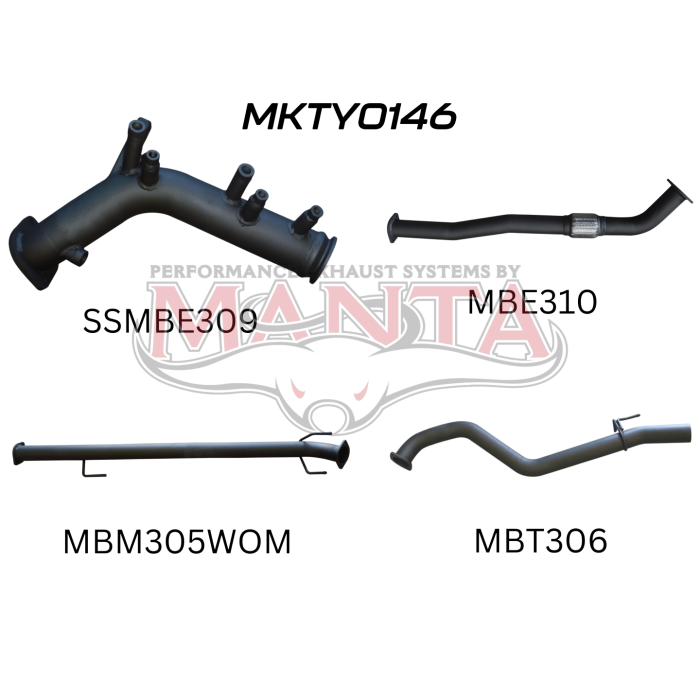MANTA 4X4 TOYOTA HILUX GUN126R N80 2.8L TURBO DIESEL D4D (WITH DPF) 2015 TO CURRENT 3" ALUMINISED/STAINLESS STEEL EXHAUST
